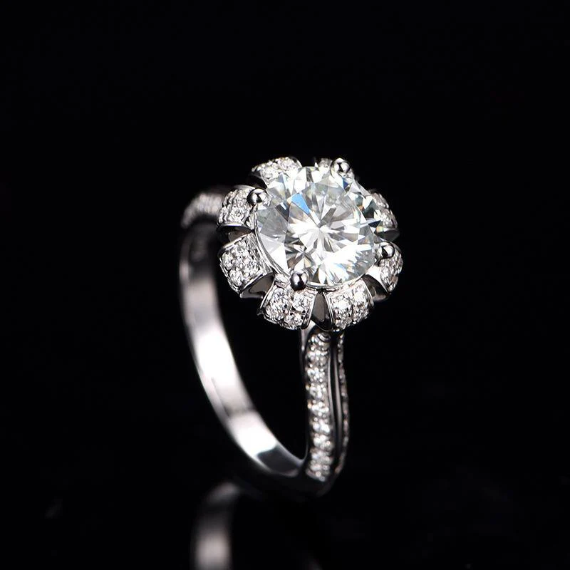 D-VVS1 Round Premium Moissanite Luxury Floral Gold Engagement Ring - Image 5