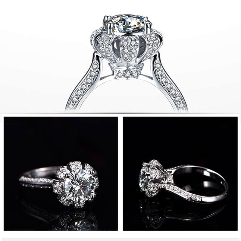 D-VVS1 Round Premium Moissanite Luxury Floral Gold Engagement Ring - Image 7