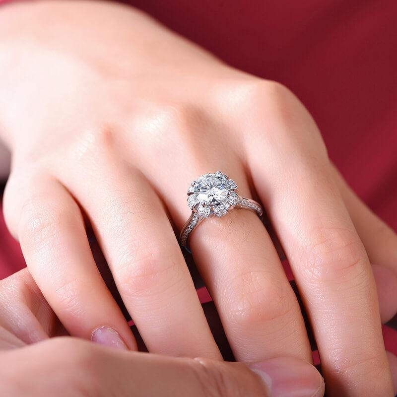 D-VVS1 Round Premium Moissanite Luxury Floral Gold Engagement Ring - Image 9