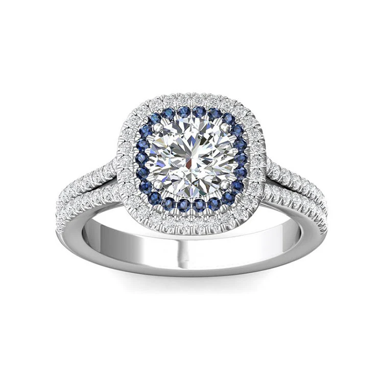 Double Halo Moissanite Split Shank Pave Engagement Ring - Image 3