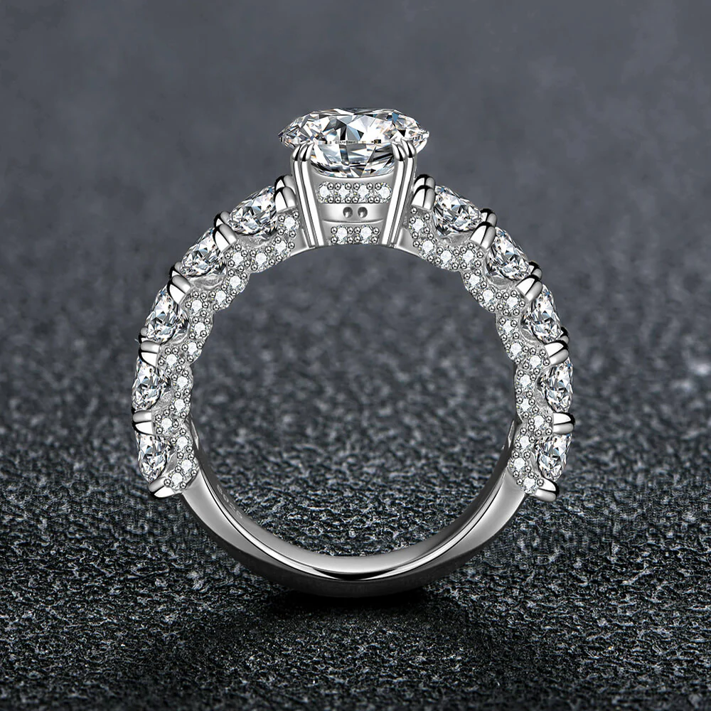 Eleven Stone Round Cut Moissanite Half Eternity Engagement Ring - Image 3