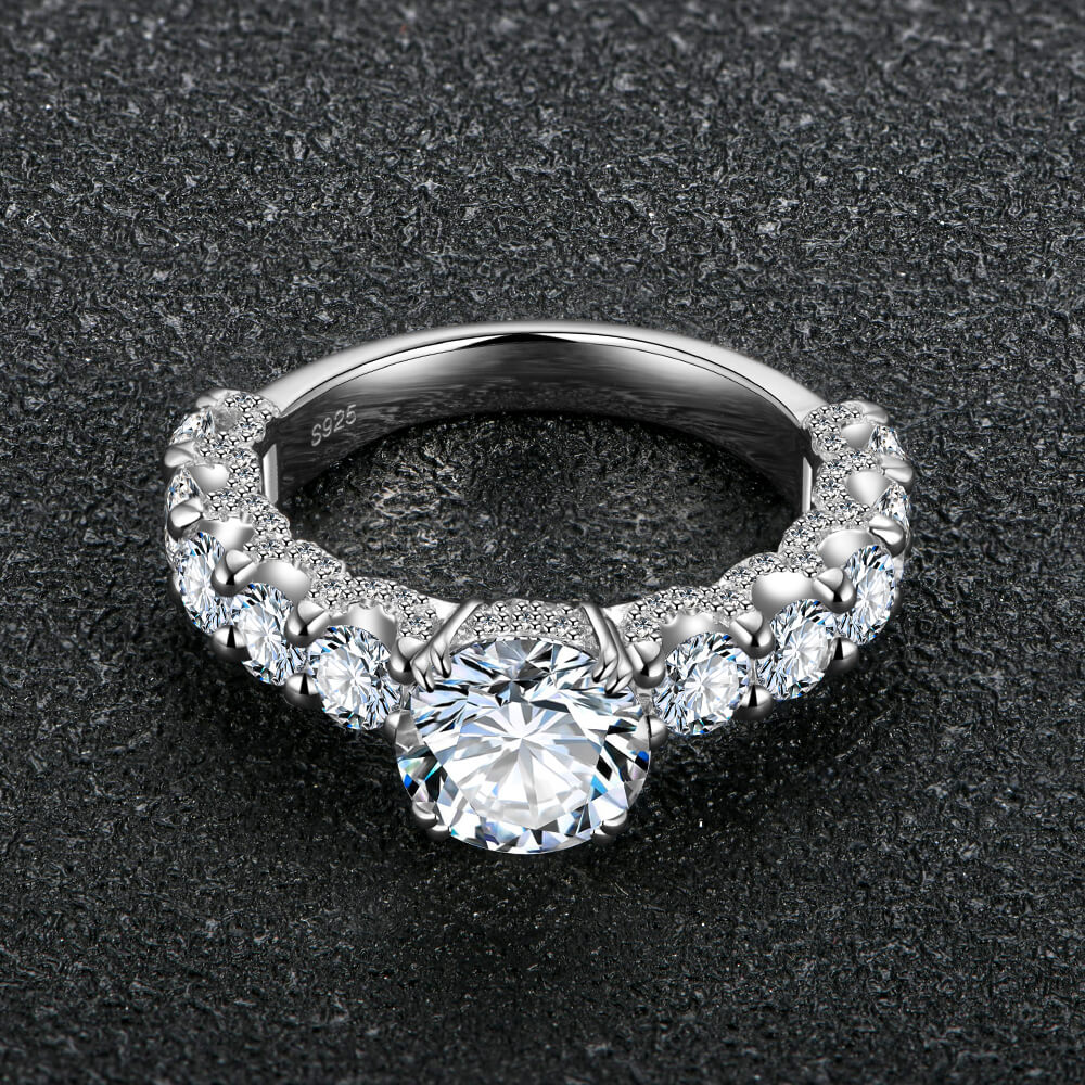 Eleven Stone Round Cut Moissanite Half Eternity Engagement Ring - Image 4