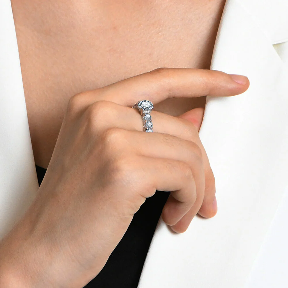 Eleven Stone Round Cut Moissanite Half Eternity Engagement Ring - Image 5