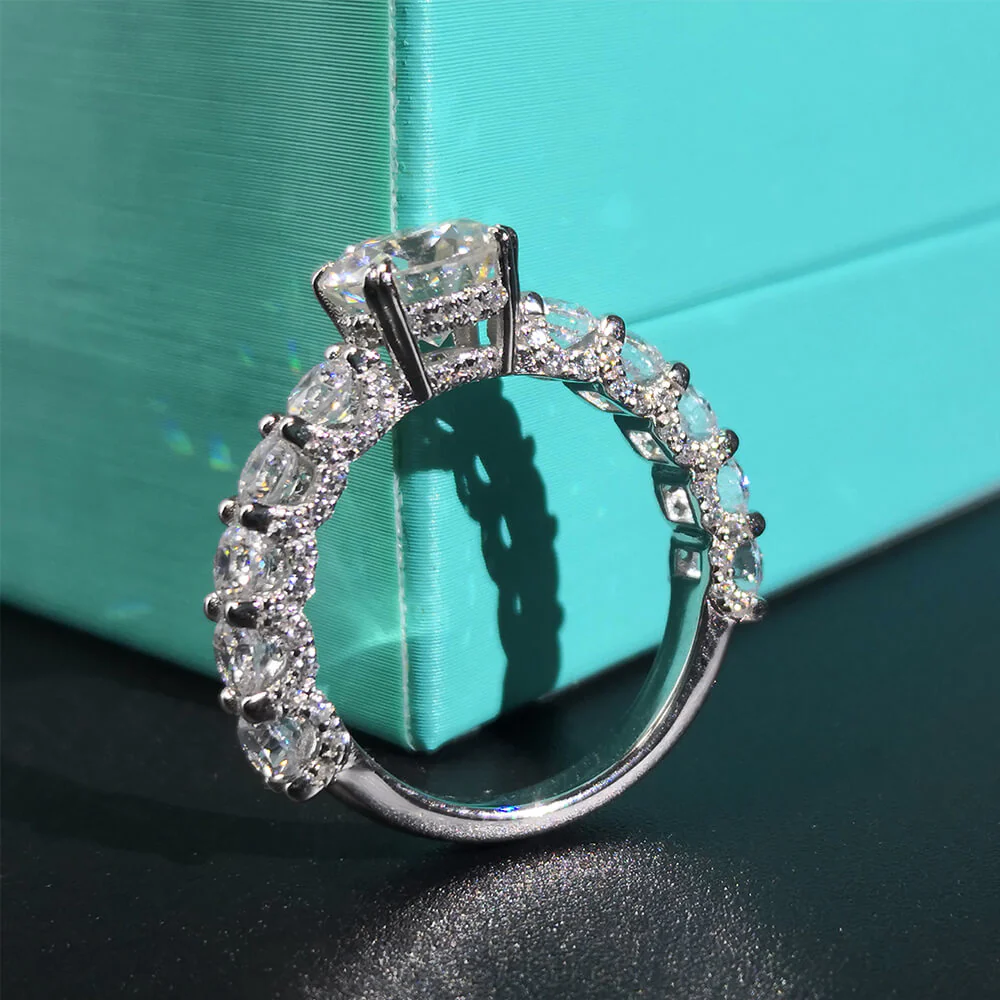 Eleven Stone Round Cut Moissanite Half Eternity Engagement Ring - Image 6