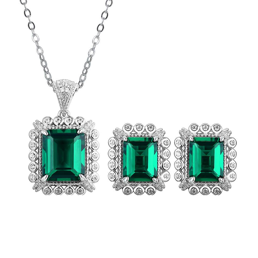 Emerald Cut Lab Created Emerald Classic Luxury Sterling Silver Earrings - Image 11