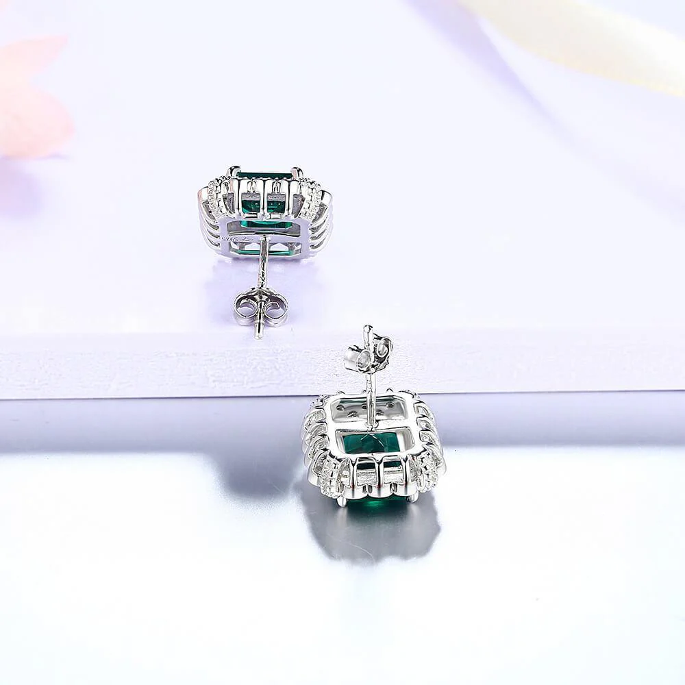 Emerald Cut Lab Created Emerald Classic Luxury Sterling Silver Earrings - Image 4