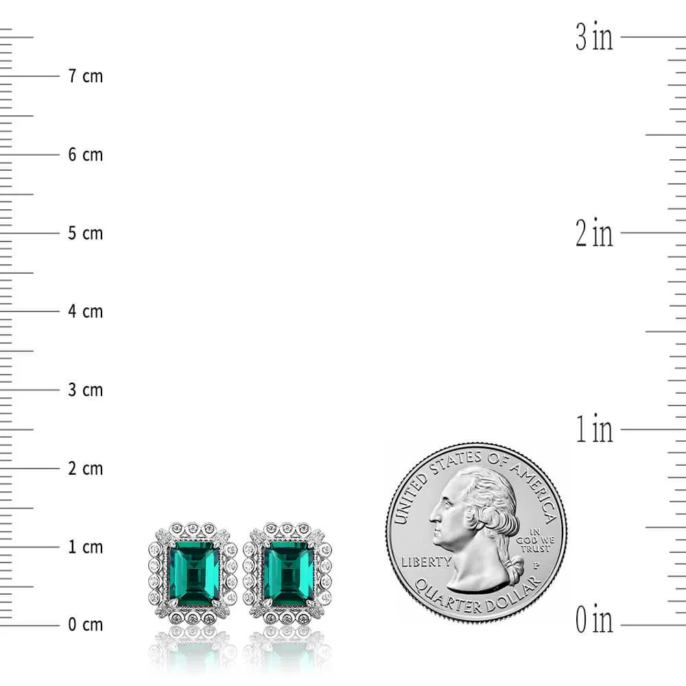 Emerald Cut Lab Created Emerald Classic Luxury Sterling Silver Earrings - Image 8