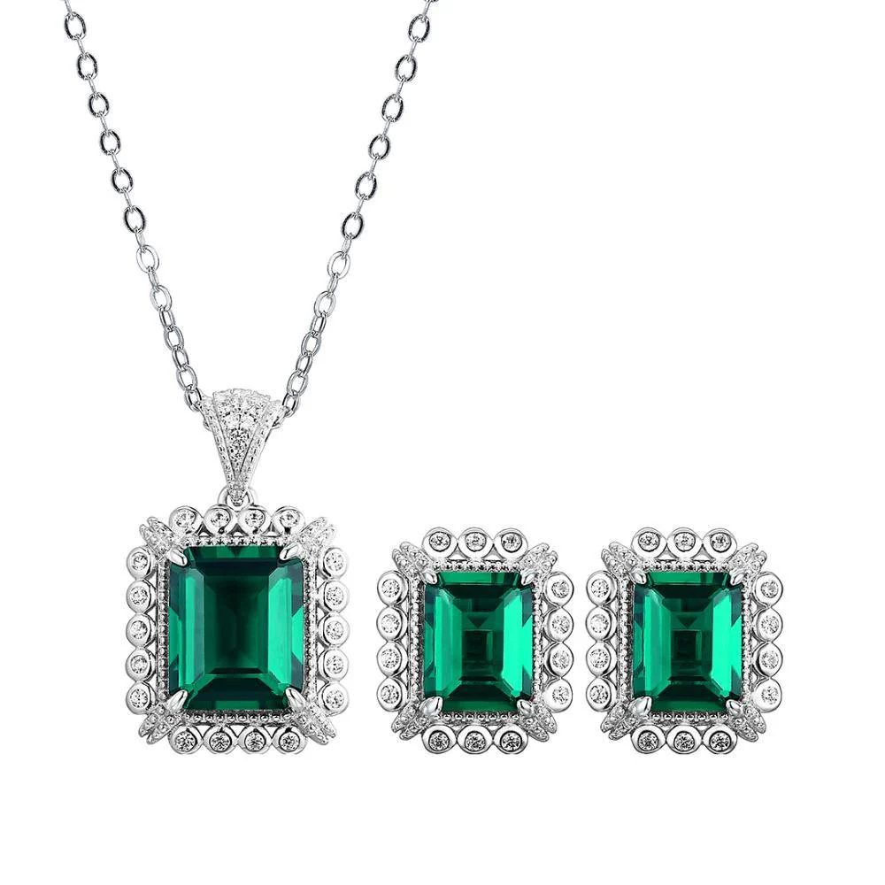 Emerald Cut Lab Created Emerald Classic Luxury Sterling Silver Necklace - Image 10