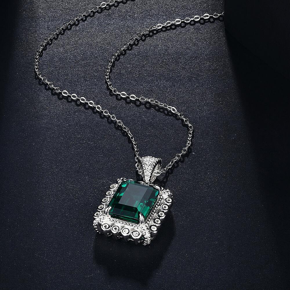 Emerald Cut Lab Created Emerald Classic Luxury Sterling Silver Necklace - Image 3