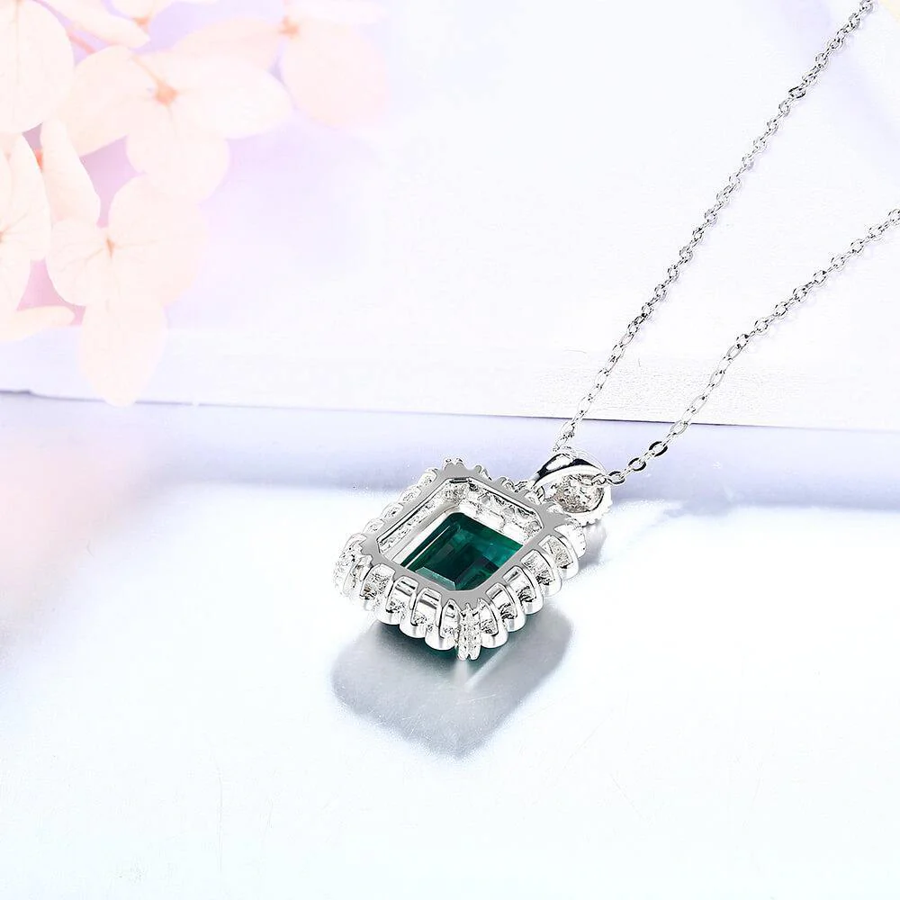 Emerald Cut Lab Created Emerald Classic Luxury Sterling Silver Necklace - Image 4