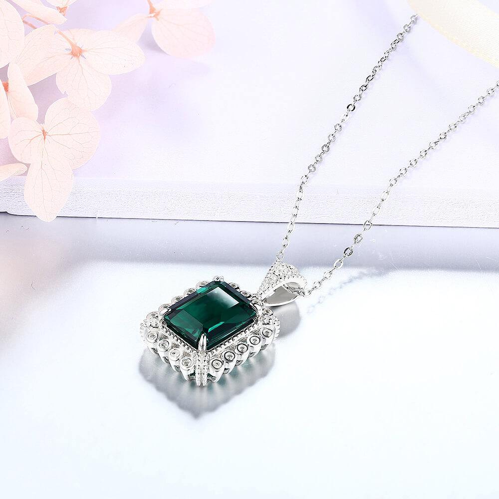 Emerald Cut Lab Created Emerald Classic Luxury Sterling Silver Necklace - Image 5