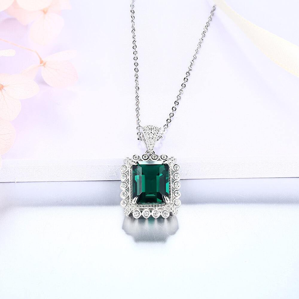 Emerald Cut Lab Created Emerald Classic Luxury Sterling Silver Necklace - Image 6
