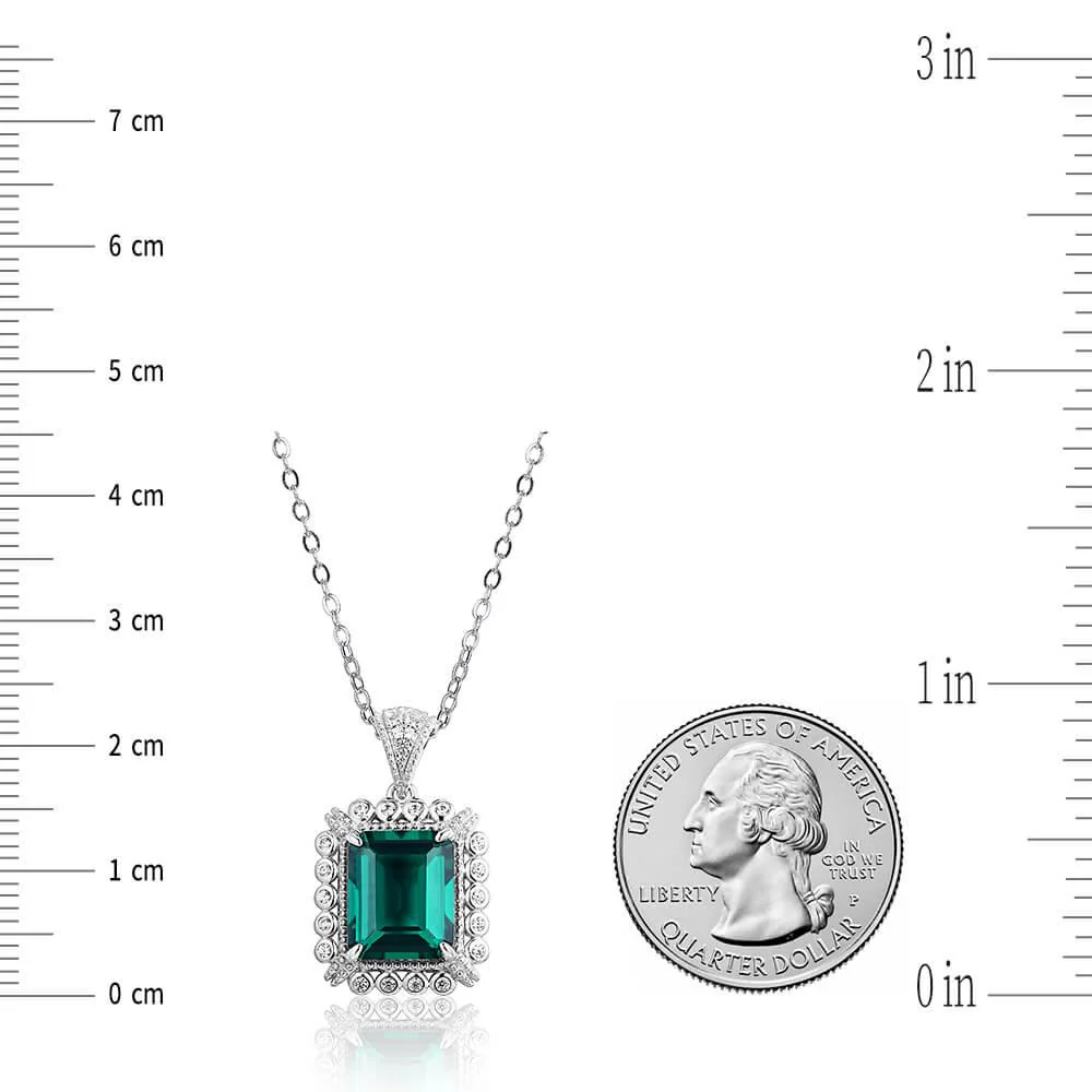 Emerald Cut Lab Created Emerald Classic Luxury Sterling Silver Necklace - Image 7
