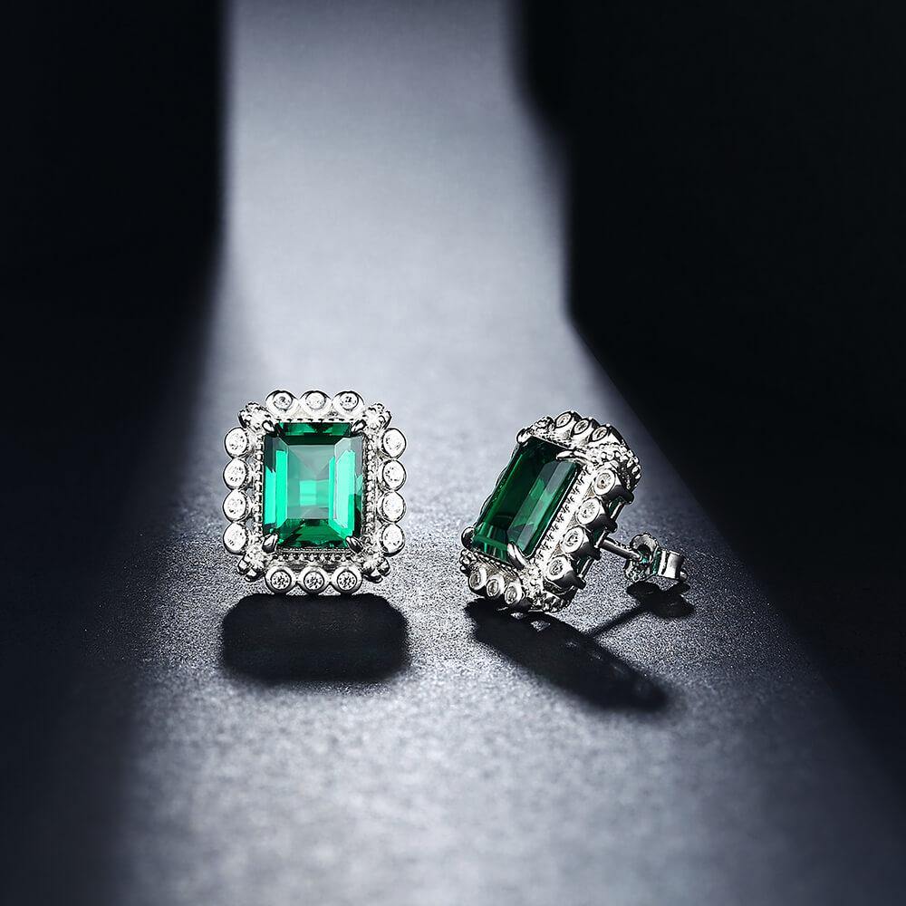 Emerald Cut Lab Created Emerald Classic Luxury Sterling Silver Necklace - Image 9