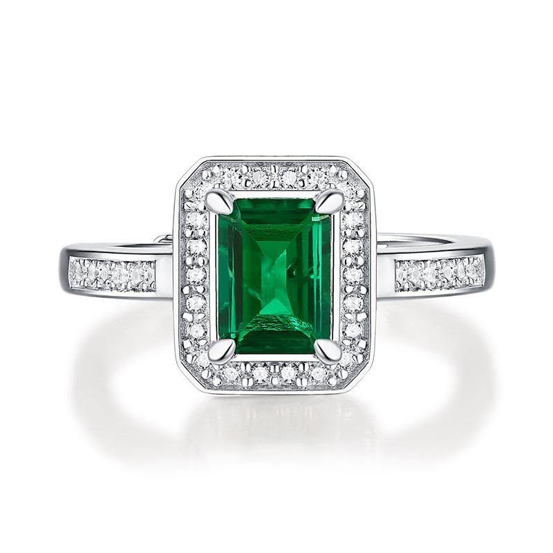 Halo Emerald Pave Sterling Silver Ring Size Adjustable - Image 3