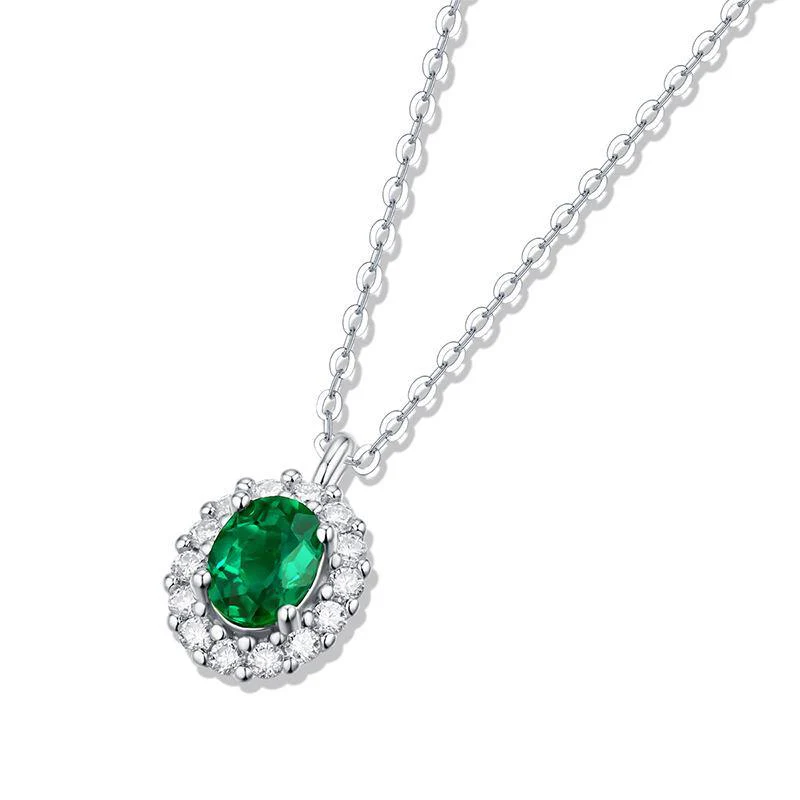 Oval Emerald  Side Stone sterling silver necklace - Image 5
