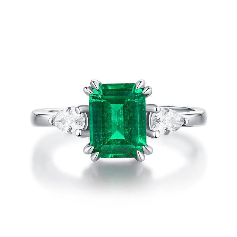 Three Stone Emerald series Sterling Silver Ring Size Adjustable - Image 3