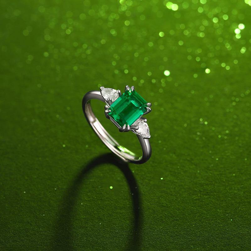 Three Stone Emerald series Sterling Silver Ring Size Adjustable - Image 5