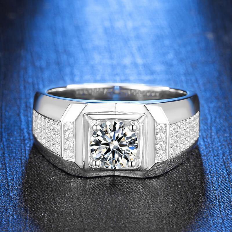 Fashion Round Moissanite Side Stone Sterling Silver Ring For Men - Image 3