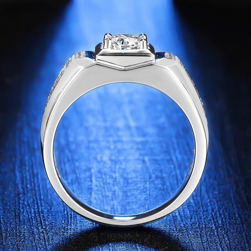 Fashion Round Moissanite Side Stone Sterling Silver Ring For Men - Image 4