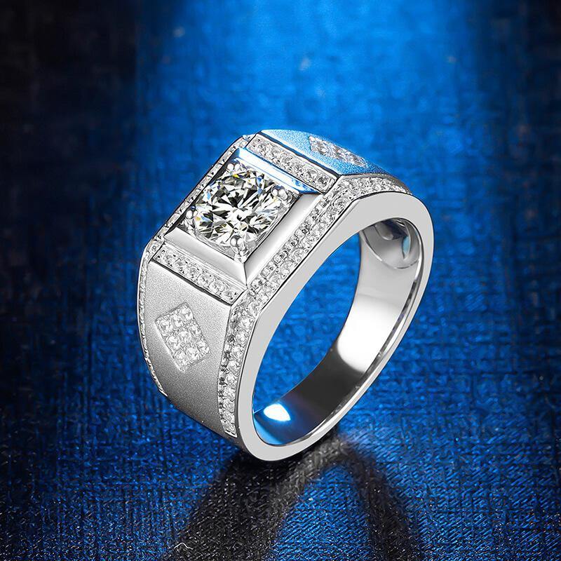 Fashion Round Moissanite Halo Sterling Silver Wedding Ring For Men - Image 3