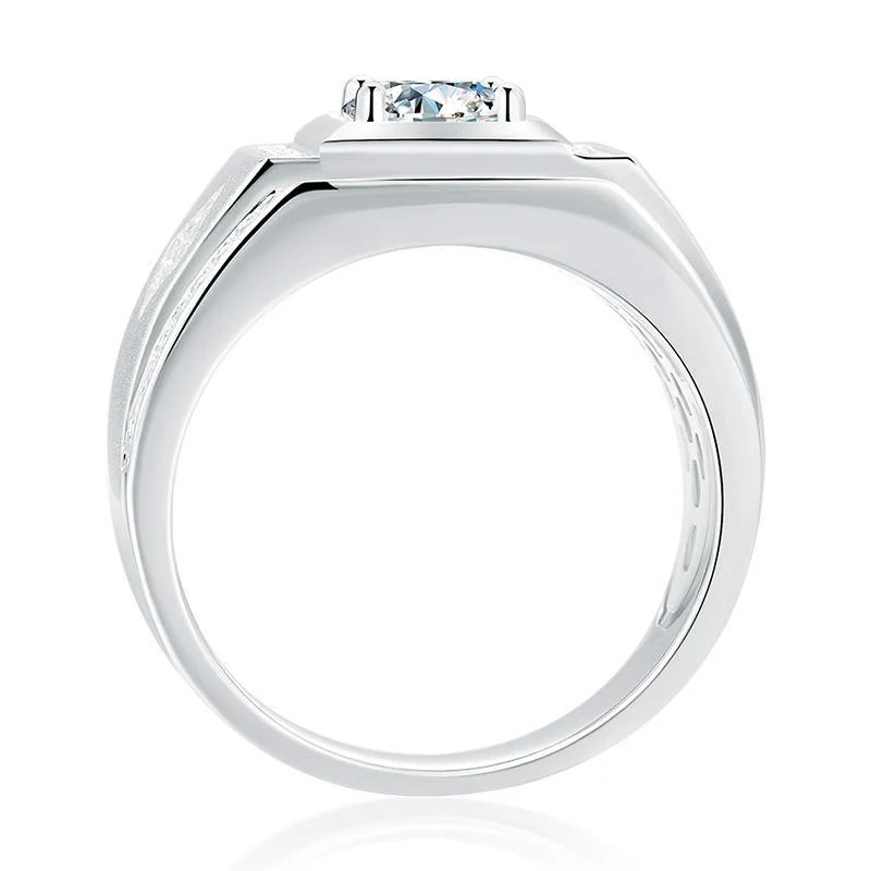 Fashion Round Moissanite Halo Sterling Silver Wedding Ring For Men - Image 6