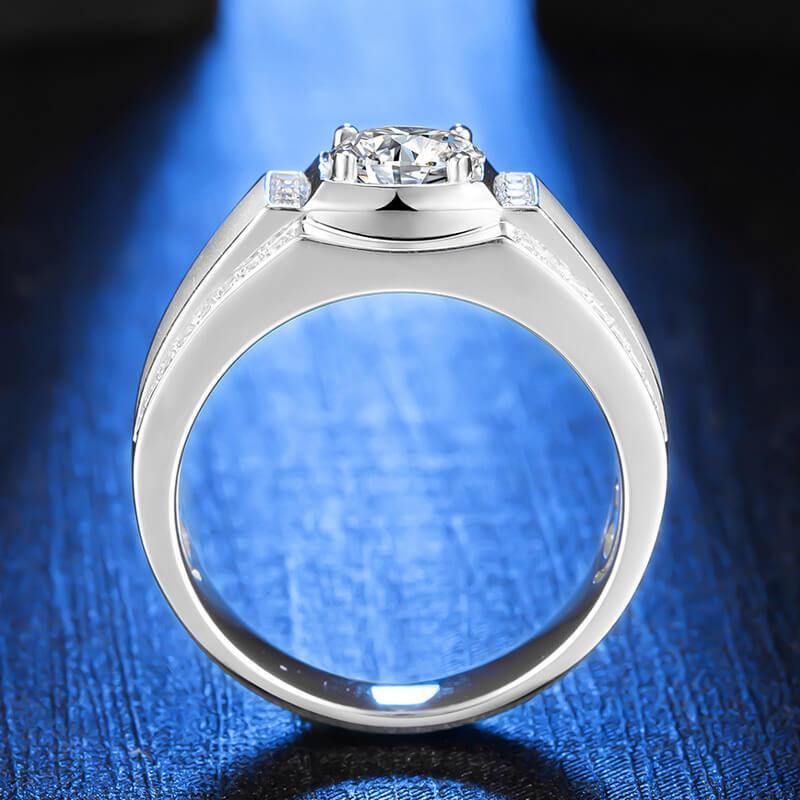 Fashion Four Prong Round Moissanite Sterling Silver Wedding Ring For Men - Image 3