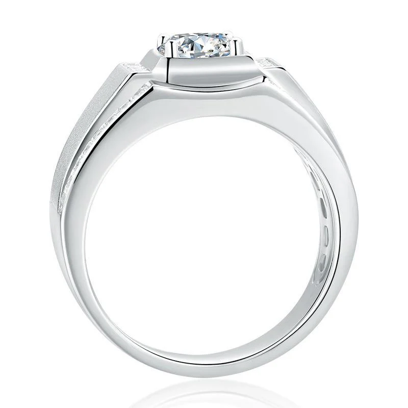 Fashion Four Prong Round Moissanite Sterling Silver Wedding Ring For Men - Image 5