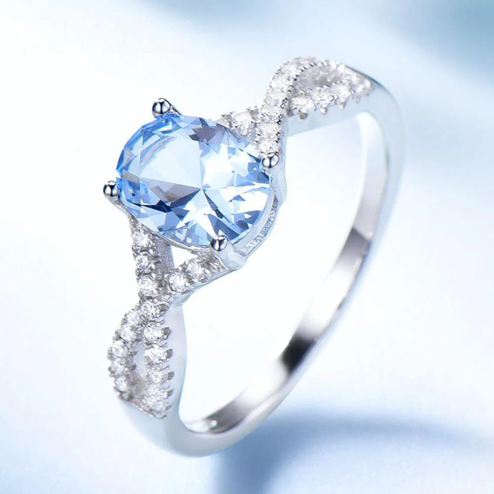 Oval Birthstone Infinity Pave Sterling Silver Ring - Image 11