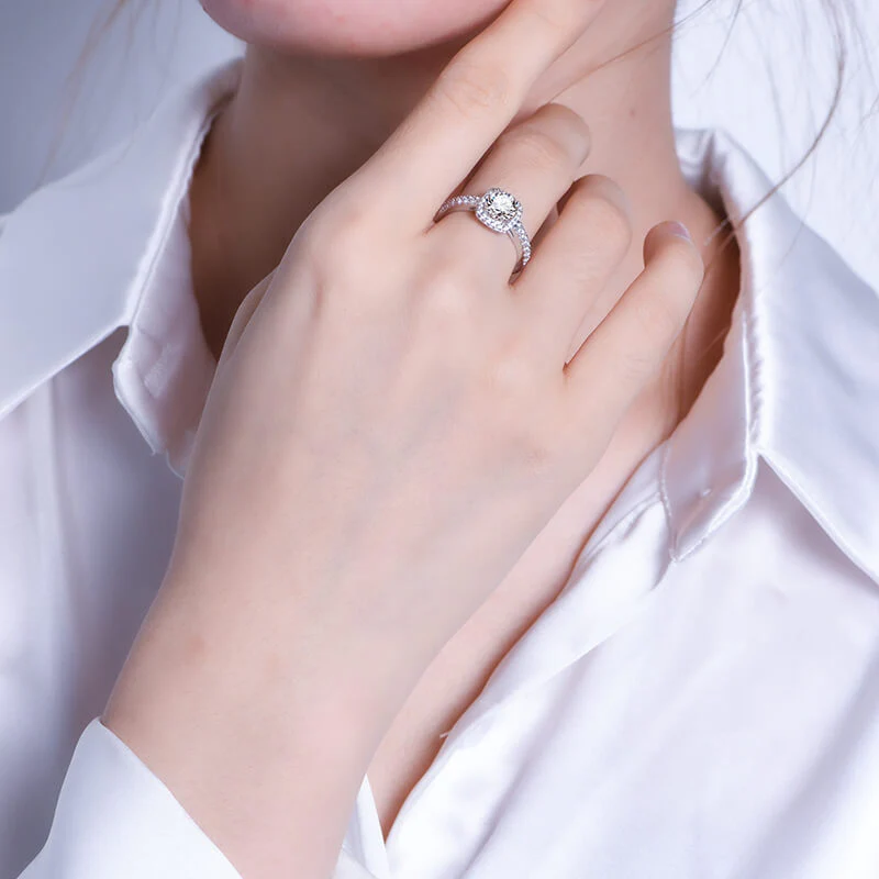 Halo Cushion Moissanite Pave Engagement Ring - Image 6