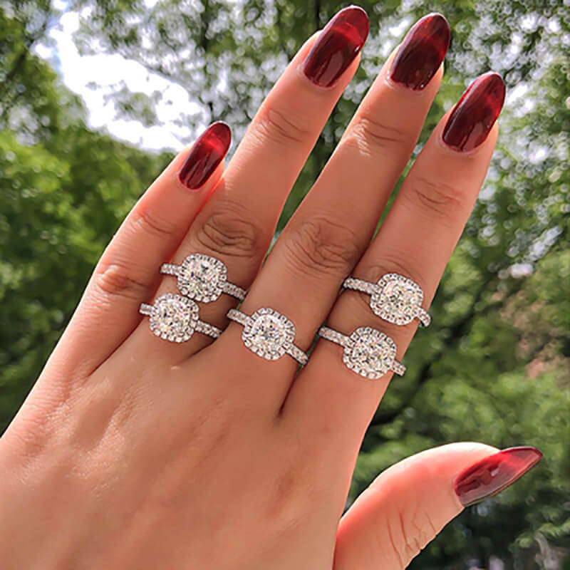 Halo Cushion Moissanite Pave Engagement Ring - Image 7