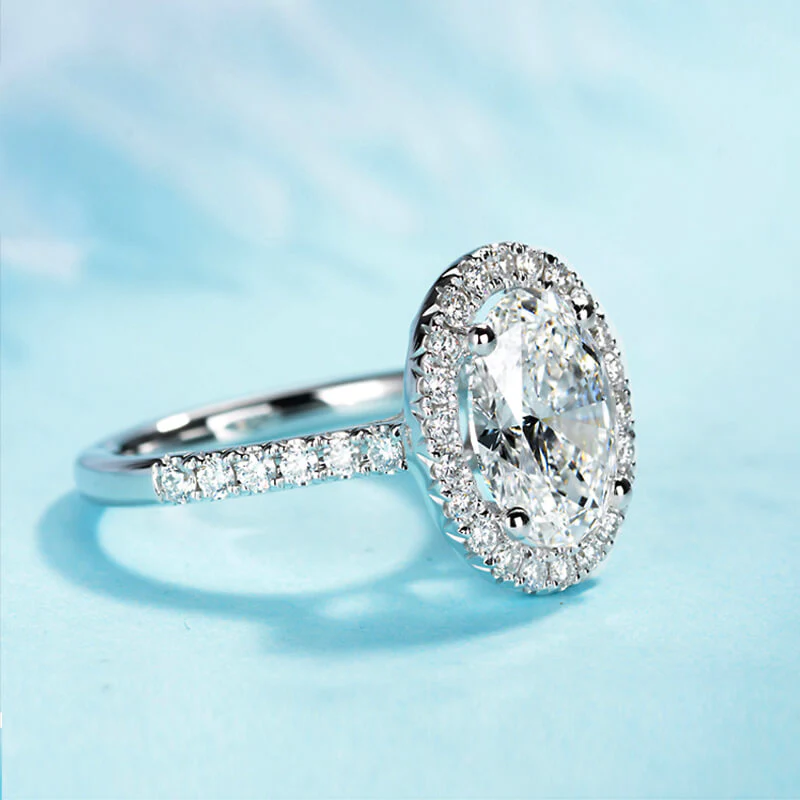 Halo Oval Cut Moissanite Pave Sterling Silver Engagement Ring - Image 10