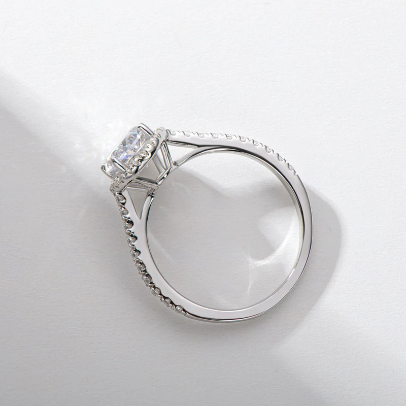 Halo Oval Cut Moissanite Pave Sterling Silver Engagement Ring - Image 5