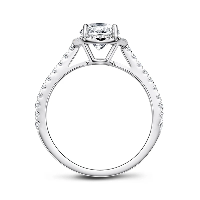 Halo Oval Cut Moissanite Pave Sterling Silver Engagement Ring - Image 6