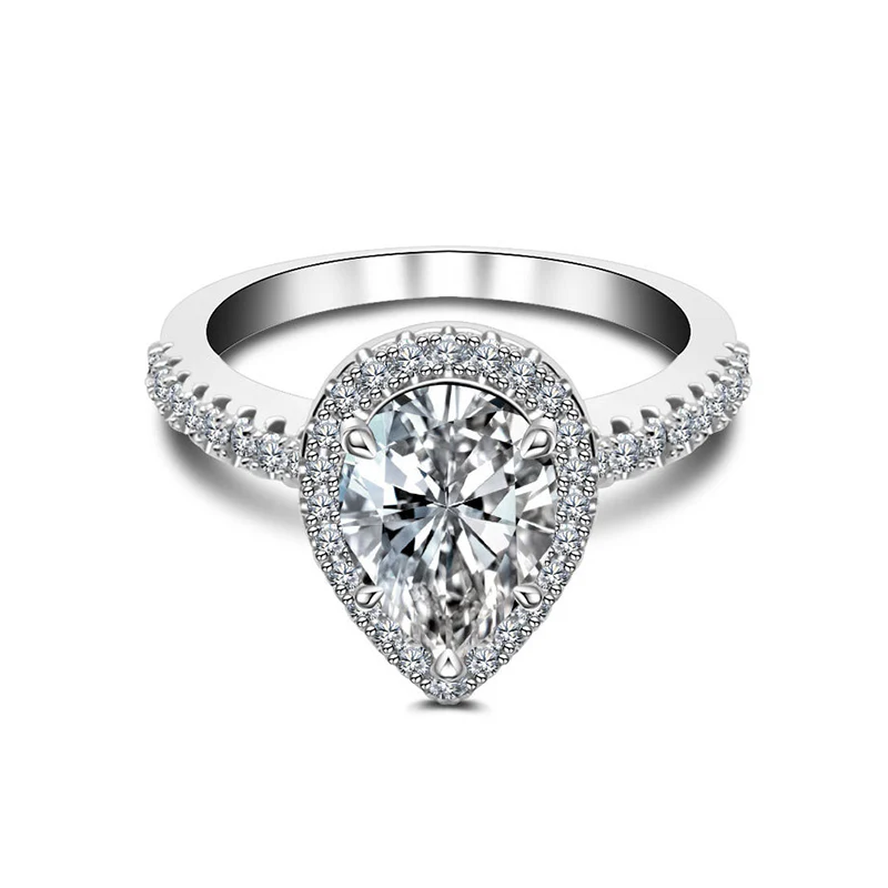 Halo Pear Cut Moissanite Pave Sterling Silver Engagement Ring - Image 3