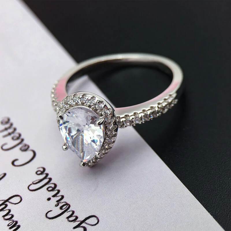 Halo Pear Cut Moissanite Pave Sterling Silver Engagement Ring - Image 4