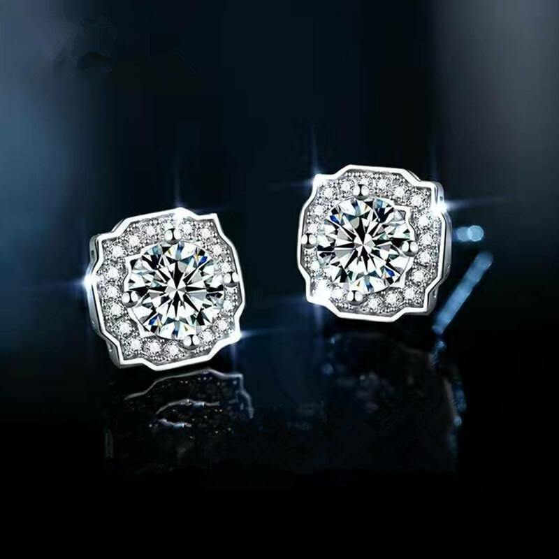 Heart Arrows Cut Moissanite Sterling Silver Earrings - Image 4