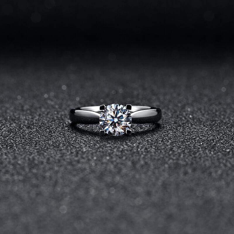 Solitaire Round Cut Moissanite Sterling Silver Ring - Image 3