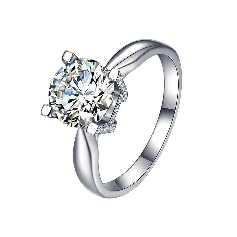 Solitaire Round Cut Moissanite Sterling Silver Ring - Image 6