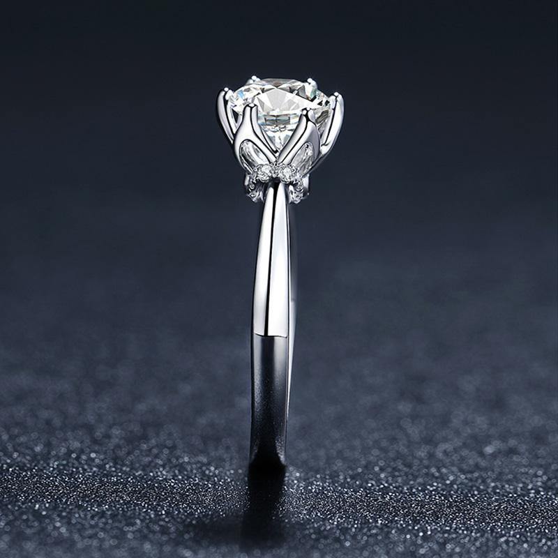 Round Cut Moissanite Six Prong Halo Sterling Silver Ring - Image 10