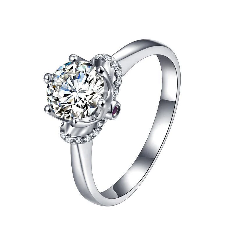 Round Cut Moissanite Six Prong Halo Sterling Silver Ring - Image 11