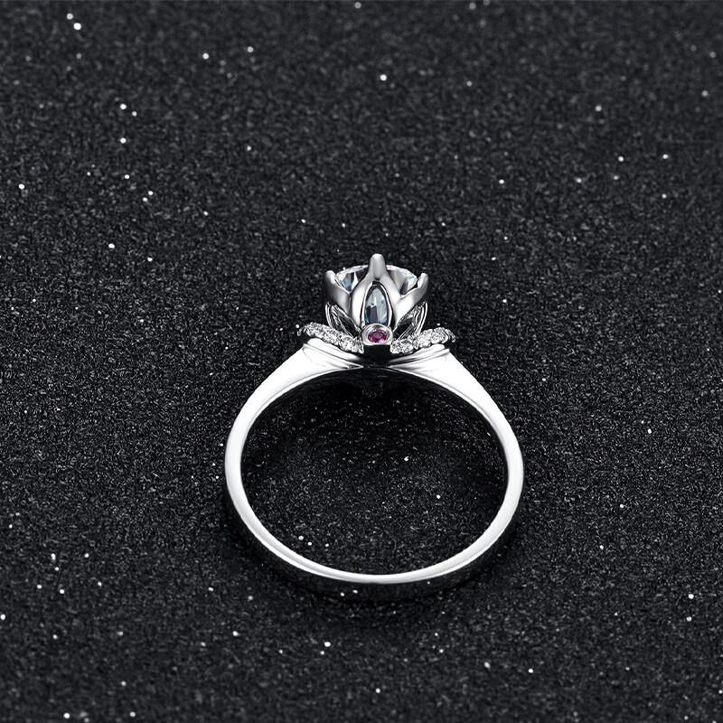 Round Cut Moissanite Six Prong Halo Sterling Silver Ring - Image 4