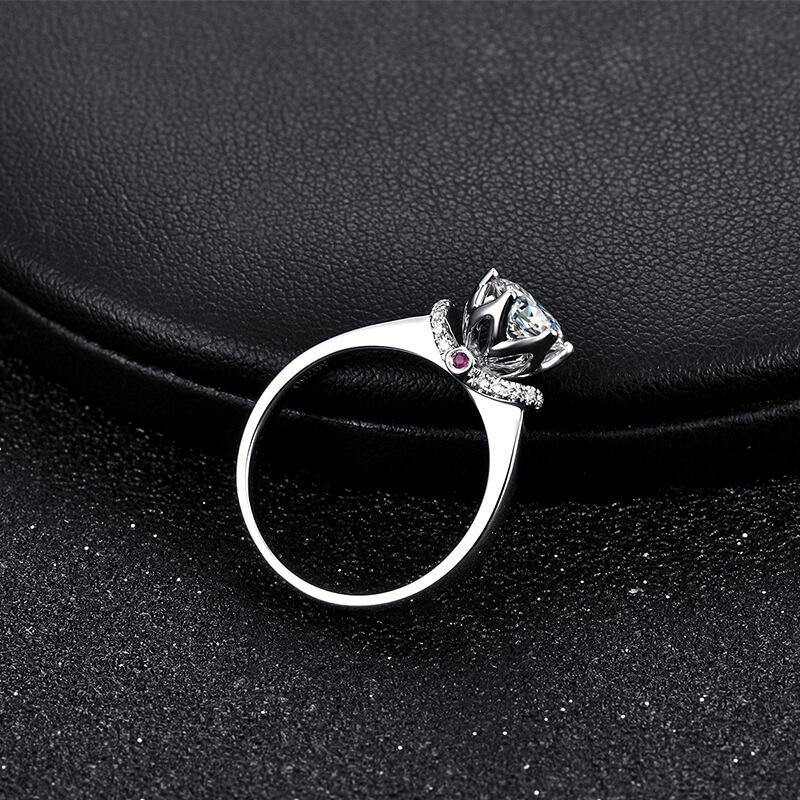 Round Cut Moissanite Six Prong Halo Sterling Silver Ring - Image 5