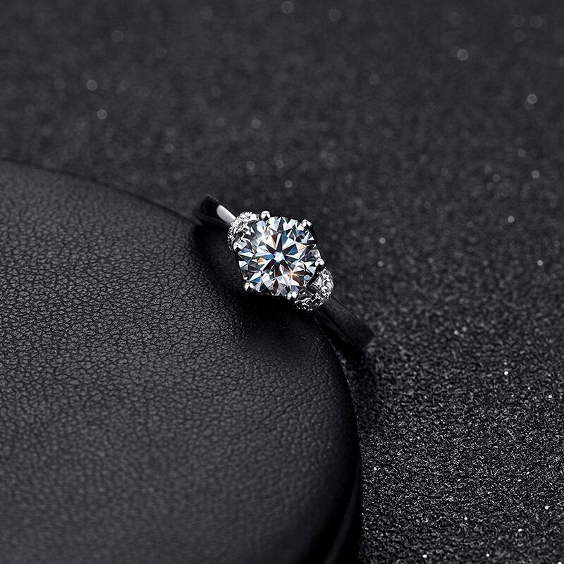 Round Cut Moissanite Six Prong Halo Sterling Silver Ring - Image 6