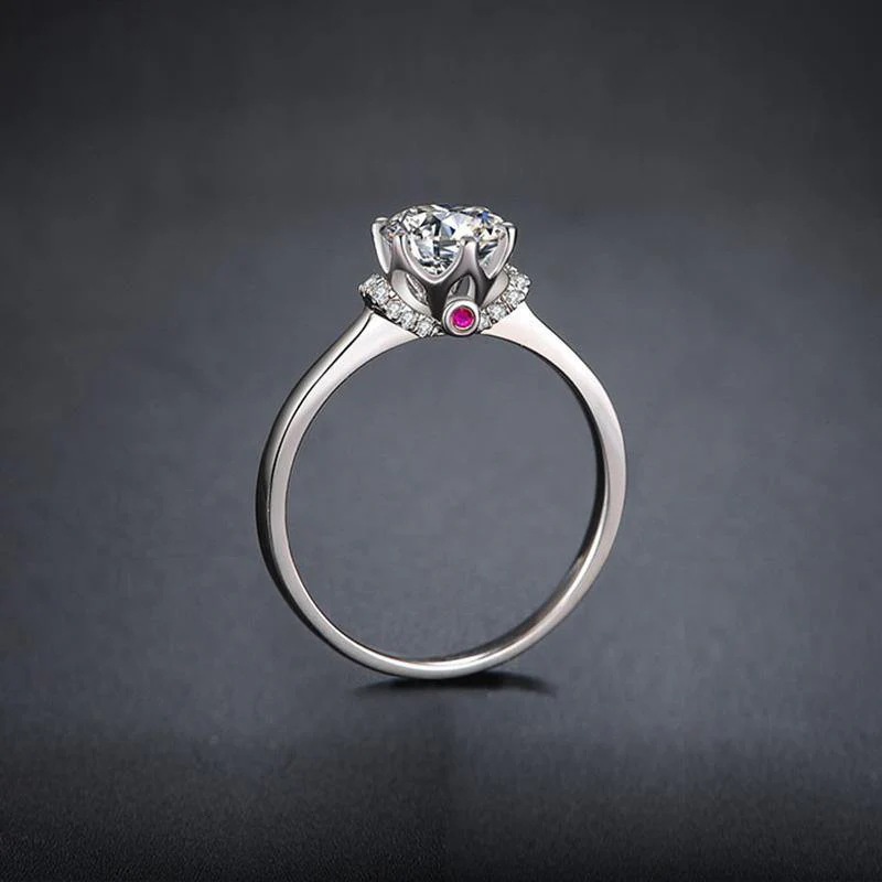 Round Cut Moissanite Six Prong Halo Sterling Silver Ring - Image 7