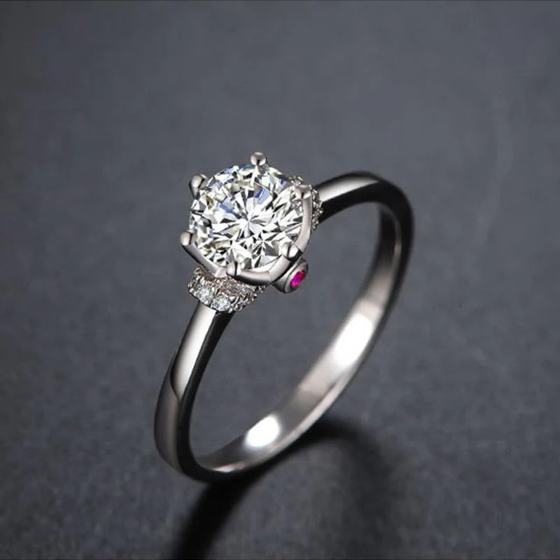 Round Cut Moissanite Six Prong Halo Sterling Silver Ring - Image 8