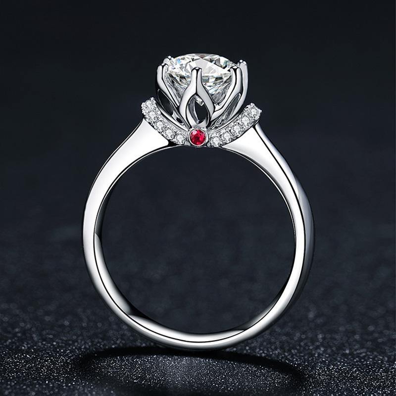 Round Cut Moissanite Six Prong Halo Sterling Silver Ring - Image 9