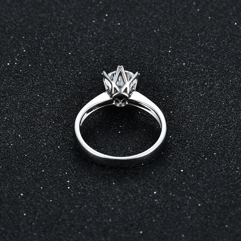 Classic Solitaire Round Cut Moissanite Sterling Silver Ring - Image 4