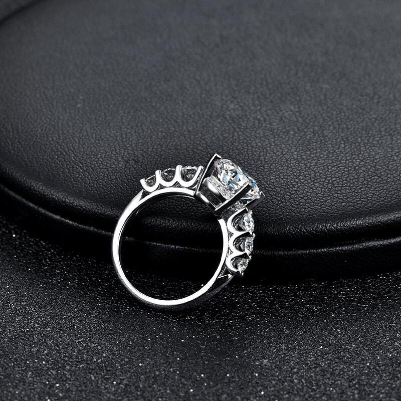 Seven Stone Round Cut Moissanite Sterling Silver Engagement Ring - Image 3