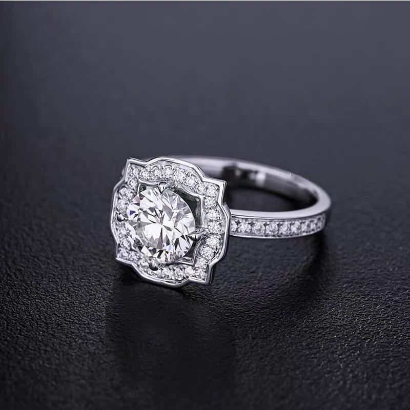 Halo Round Cut Moissanite Pave Engagement Ring - Image 3